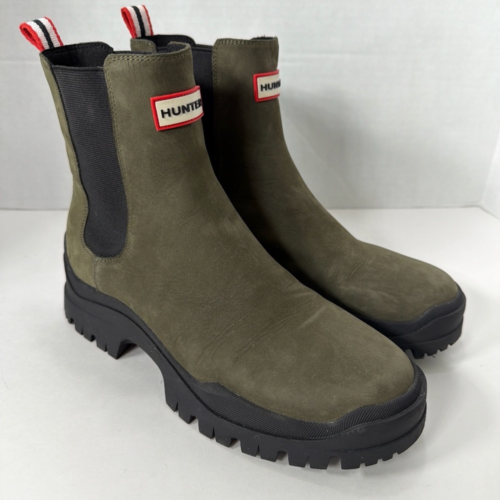 Hunter WOMEN’S WINICA SUEDE BOOTS Shoes Size 9M MEDIUM GREEN VGC